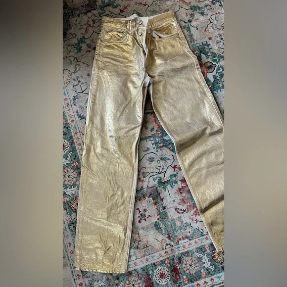Viral Zara Gold foil Women Jeans - Picture 2 of 4
